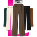 Calças Femininas Lavina de Cintura Alta com Botões Frontais em Poliéster e Seda Gelo