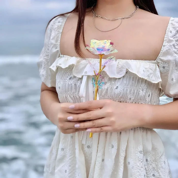 Rosa Galáxia Banhada a Ouro - Pague 1 e Leve 5 de BRINDE - O Presente Perfeito!