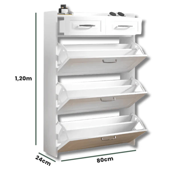 Armário de Sapatos com 3 Portas e 2 Gavetas