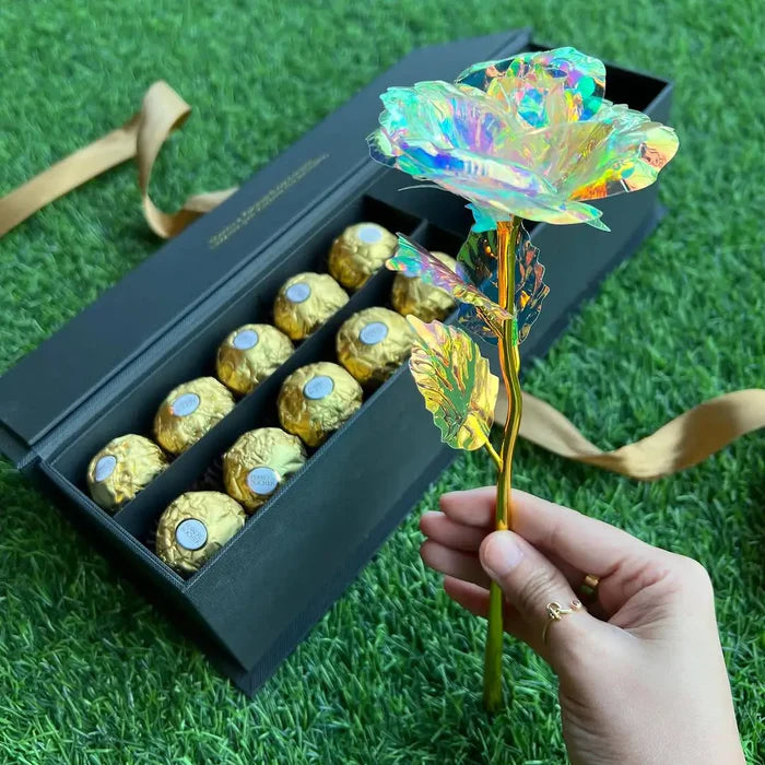 Rosa Galáxia Banhada a Ouro - Pague 1 e Leve 5 de BRINDE - O Presente Perfeito!