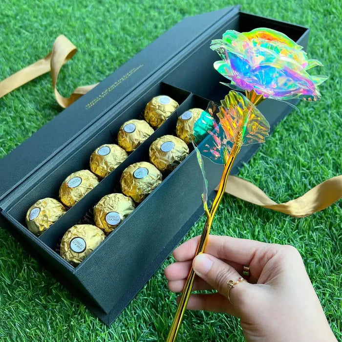 Rosa Galáxia Banhada a Ouro - Pague 1 e Leve 5 de BRINDE - O Presente Perfeito!