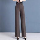 Calças Femininas Lavina de Cintura Alta com Botões Frontais em Poliéster e Seda Gelo