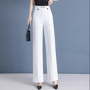 Calças Femininas Lavina de Cintura Alta com Botões Frontais em Poliéster e Seda Gelo