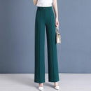 Calças Femininas Lavina de Cintura Alta com Botões Frontais em Poliéster e Seda Gelo